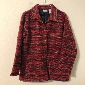 Chico’s Jacket Button Down Blazer Tweed Classic Red Black Front Pockets